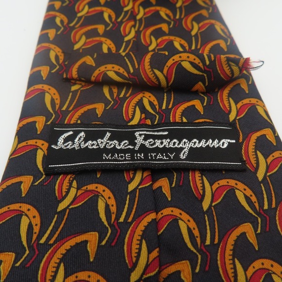 Salvatore Ferragamo Tie Silk Black Orange Floral 3.5" Wide 56" Long Italy - Picture 5 of 7